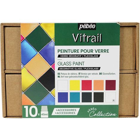 Peinture sur verre - Pébéo - Vitrea 160 - Set de 10 pots - 45 ml chacun - Boîte personnalisable