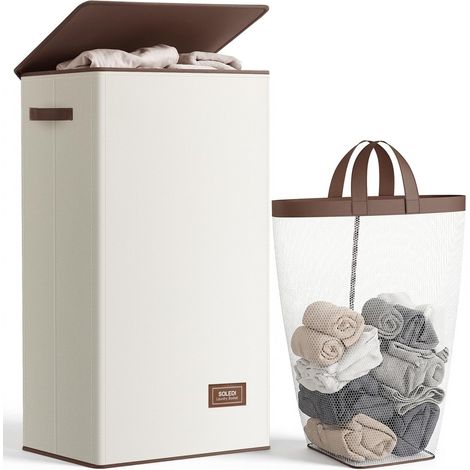 Panier a Linge avec Couvercle, Panier à Linge Pliable, 100L XL Corbeille a Linge, Paniere a Linge Sale pour Récupérer le Linge et Couverture, Bac a Linge pour Buanderie, Blanc (1/5)