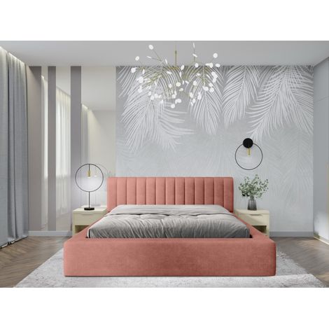 Lit coffre CERVIN – Samtweicher Velours in Rosé-Ocker – 180x200 cm – Mit hebbarer Lattenrost – Elegantes Design