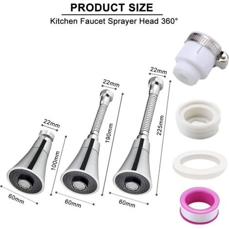 Tête de Robinet de Cuisine en Acier Inoxydable + ABS 19cm Douchette Robinet CuisineRotatif à 360° Passoire d’Economie d’Eau Anti-éclaboussures 3 Modes pour Cuisine Salle de Bain Cuisine (1/3)