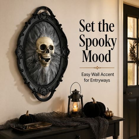 Halloween Wandbild Vintage Schädel mit Spinne Gothic Retro Schwarz Deko für Wand (1/3)