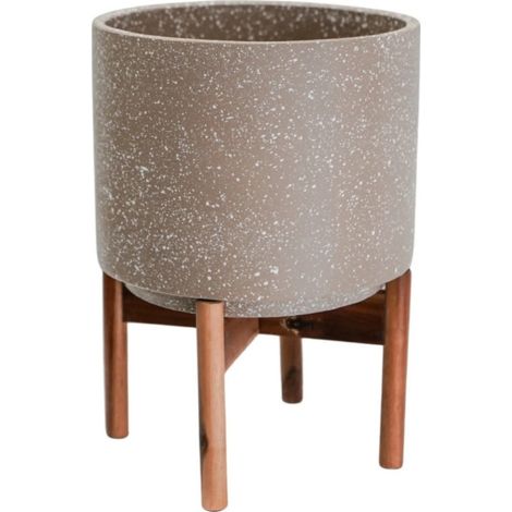 Valetta Speckled Planter with Stand - L28 x W28 x H37 cm - Caramel