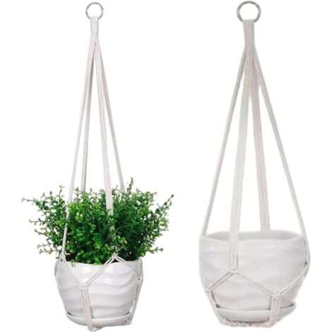 Lot de 2 suspensions pour plantes en macramé d'intérieur, style bohème, (1/5)