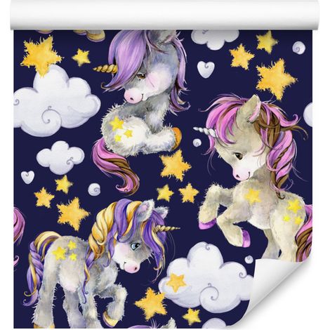 Carta da parati con unicorni e nuvole per soggiorno e camera da letto, 50x1000 cm (1/5)