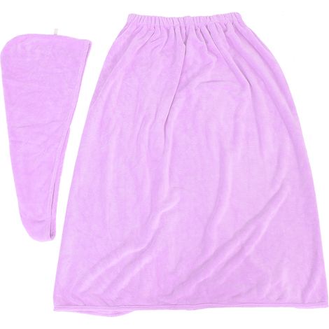 Ensemble de peignoir et bonnet de séchage pour cheveux en microfibre douce, lot de serviettes de salon de beauté, lavande claire (1/5)