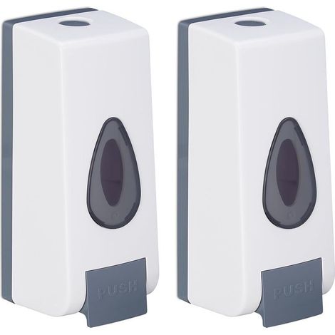 Distributeur de savon mural, lot de 2, porte-savon liquide avec pompe, 19x7x7 cm, blanc (1/5)