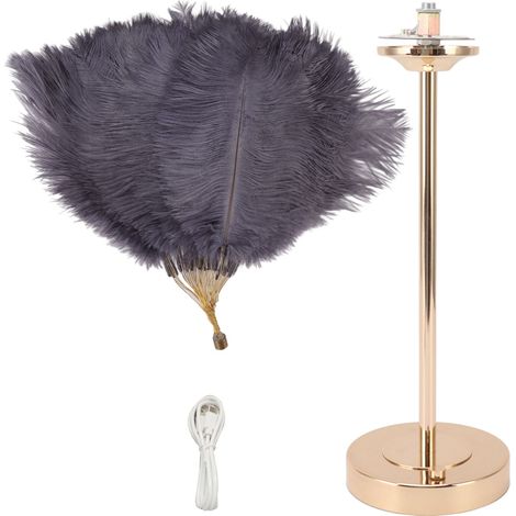 Lampe de chevet Feather, 3 couleurs, variateur tactile, prise USB, style romantique et moderne, grise.