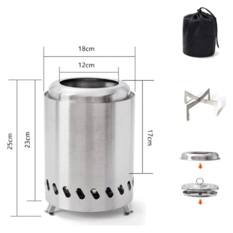 QORVA-Brasero sans Fumée 25x18 cm, Fût de Feu en Acier Inoxydable, Brasero Portable pour Terrasse avec Balcon, Décoration de Terrasse et de Jardin, Idéal pour Les Soirées Barbecue (1/4)