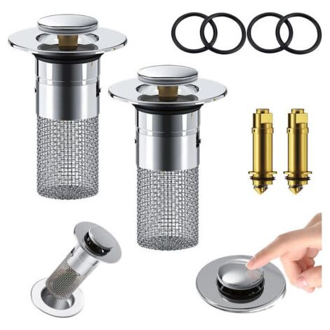 Crépine de vidange de sol en acier inoxydable, lot de 2 bouchons de vidange d'évier escamotables (1/4)