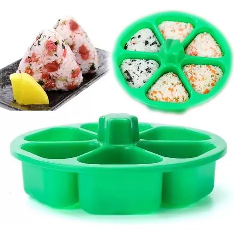 Moule à sushi triangulaire à 6 cavités, presse à onigiri, outil antiadhésif pour la fabrication de sushis, boulettes de riz aux algues et à la coriandre (1/5)
