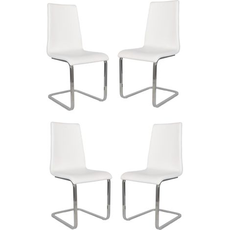 Tommychairs - Set 4 sedie Berlin per cucina e sala da pranzo, scocca in multistrato imbottita e rivestita in pelle artificiale bianca e basamento a slitta in tubo rettangolare cromato ad alta resisten (1/5)