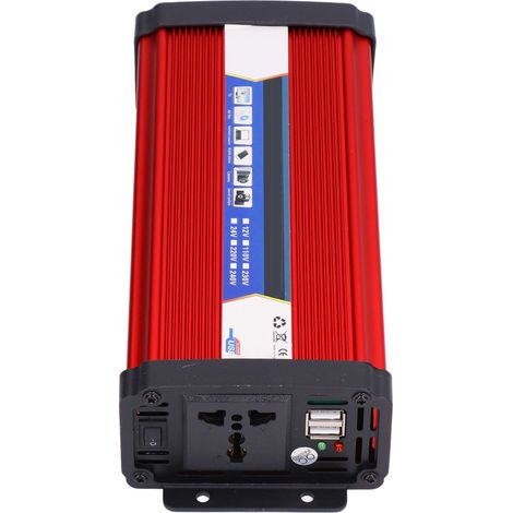 Convertisseur 12V 24V 2000W Onde Modifiée Aluminium pour Auto Camping avec USB 5V et Pinces (1/5)