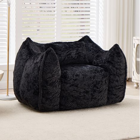 Sillón puf gigante con cojín, piel sintética negra, 123 x 97 x 73 cm OKMYHOME (1/5)