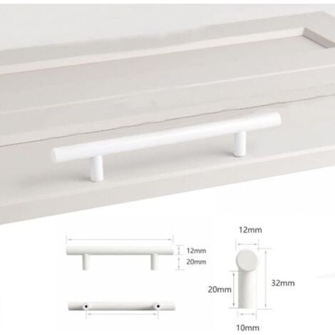 Lot de 4 Entraxe 96mm Poignee Meuble Blanc,Ø12mm Poignée de Meuble Boutons de portes Cuisine Blanc T Poignées Placard Tiroir (1/5)
