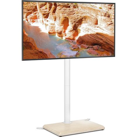 Support TV au Sol pour Téléviseurs de 32 à 65 Pouces, Support TV Haut avec Pieds de Support, Support TVs d'angle Slim, Hauteur Réglable, Pivotant, Max VESA 400x400mm jusqu'à 40kg (Beige) (1/5)