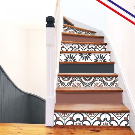 99Déco – Contremarches adhésives PVC pour escalier – vintage bleu – Lot de 5 – Dimensions 100x15 cm – Pose facile avec bandes TESA