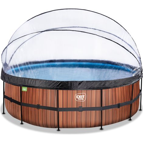EXIT Wood pool 15ft x 48in with sand filter pump and dome - brown (1/4)