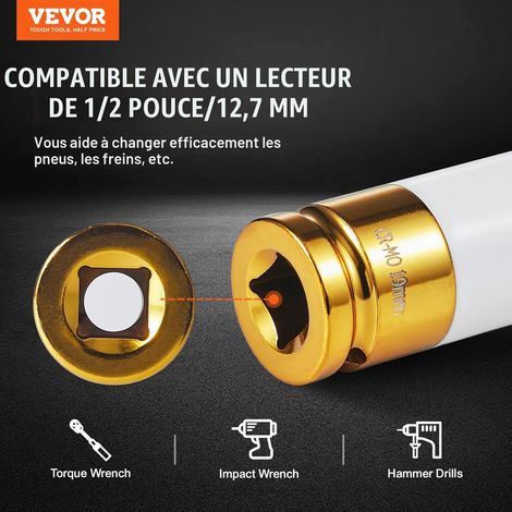 Jeu de Douilles à Chocs Profondes pour Écrous de Roue 7PCs, Coffret de Douilles pour Écrou à Entraînement de 1/2 po 12,7 mm, 6 Pans, Métriques 17/19/21/22/23/24/27 mm, pour Réparation Automobile (1/5)