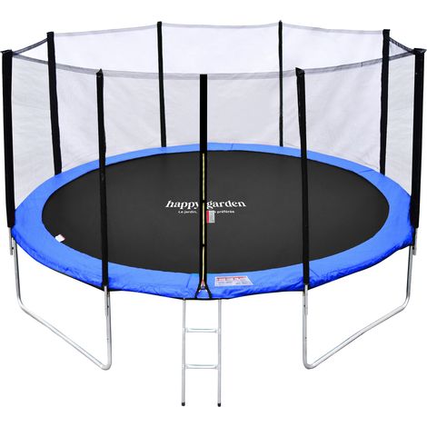 Cama elástica de 370cm reversible azul/verde, Pack trampolín PERTH + red de seguridad + escalera + lona + kit de anclaje.
