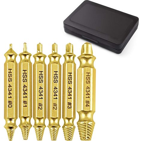 6 Pcs HSS 4341 Extracteur de Vis Extracteurs Dénudés, Outils Professionnels Extracteur de Boulons Cassés 0 1 2 2 3 4, (1/5)