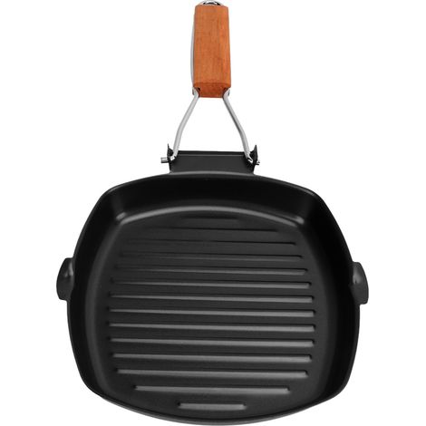 Poêle pliante antiadhésive portable avec manche en bois anti-brûlure pour cuisson camping repas 20 cm (1/5)