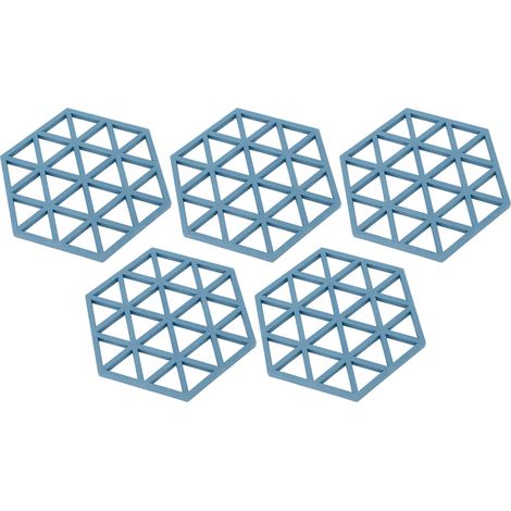 Lot de 5 sets de table hexagonaux en silicone, isolants thermiques pour assiettes, tasses et bols, bleus.
