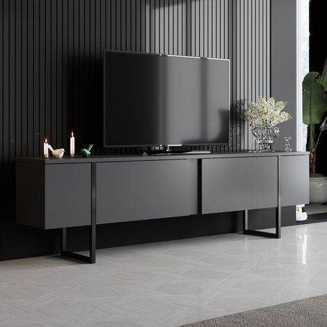 Mobile TV antracite e nero con 2 porte 180cm LUXOR