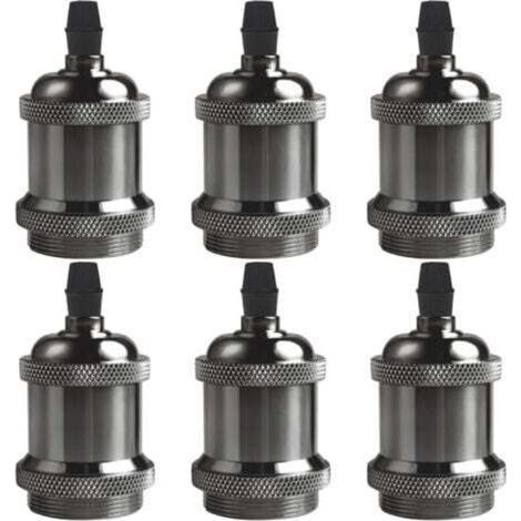 E27 Vintage Edison douille de support de lampe, 6 × douille de plafond base de lampe base de lampe rétro suspendu support de lampe suspension adaptateur de lampe accessoires de lampe, noir (1/4)