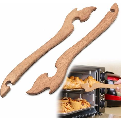 Tire-grille en bois pour four, outil de poussée-traction, protège des brûlures, manche long, lot de 2 (1/5)