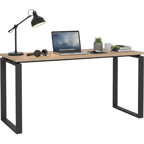 Dmora - Schreibtisch Michele, Mehrzweckschreibtisch, Bürotisch für PC, Eckschreibtisch, 150x60 h76 cm, Eiche und Grau