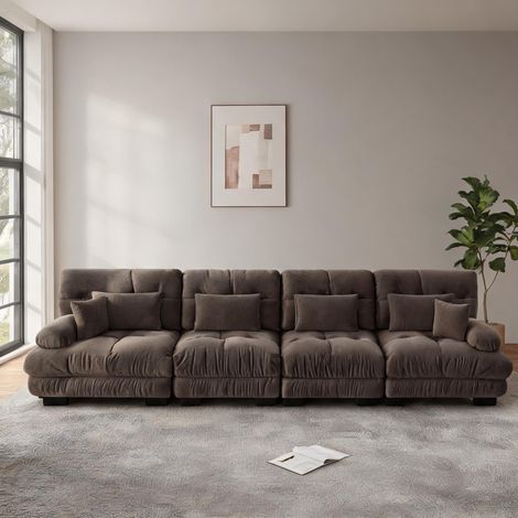 Ensemble canapé modulaire d'angle en tissu marron 4 places 1031 (1/5)