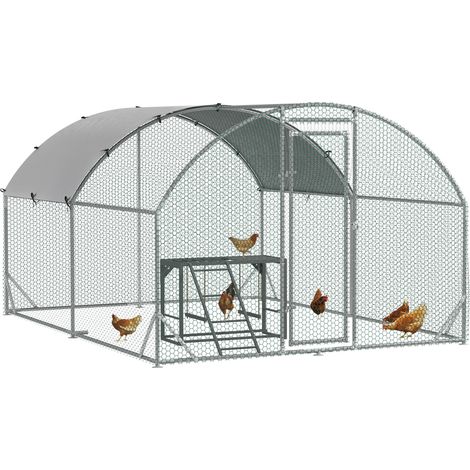 PawHut Walk In Chicken Run with Chicken Activity Shelf and Cover, 2.8 x 3.8 x 2m (1/5)