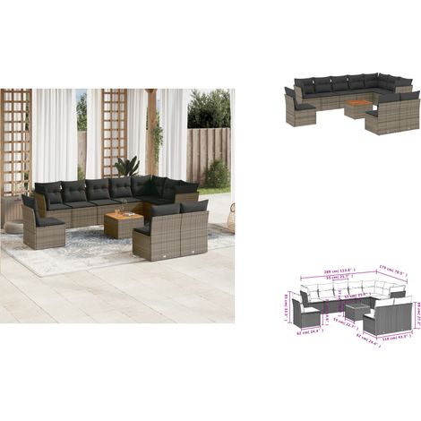 The Living Store Salon de jardin 11 pcs avec coussins gris résine tressée - Meubles d'extérieur (1/3)