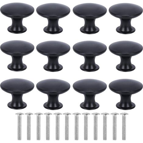 Lot de 12 poignées de porte rondes noires modernes, bouton de meuble 30mm avec vis, pour tiroir, armoire, cuisine, chambre, placard et table. (1/5)
