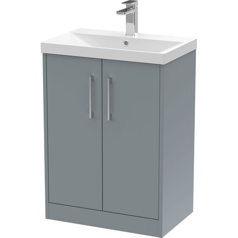 Winshill Contemporary 2 Door Floor Standing Vanity Unit with Thin Edge Basin, Grey, 600mm