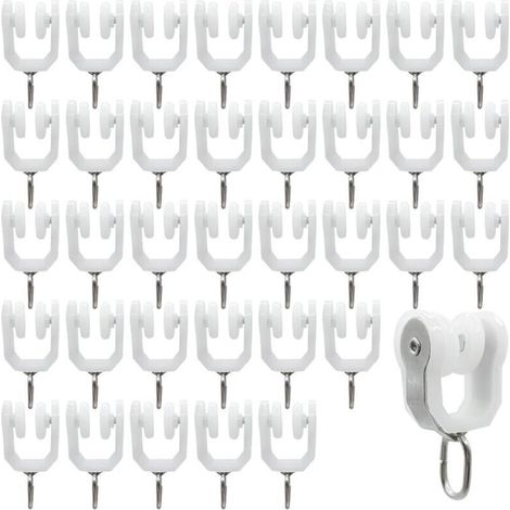Rouleaux de Rail de Rideau-36 pièces Rail Extérieur Crochet de Rideau Rail Glisseur Rail,Rideau Poulie à Rideaux en Acier Inoxydable(Blanc)