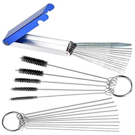 Kit de nettoyage de carburateur de moto - 13 tiges de nettoyage, 10 aiguilles et 5 brosses en nylon (1/5)