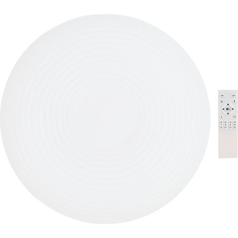Plafonnier LED rond télécommandé 35cm variateur intensité lumière blanche neutre chaude design moderne métal et PE (1/5)