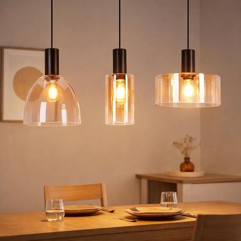 GBLY Pendellampe Esstisch Hängelampe Glas Hängeleuchte 3 Flammig Vintage Esstischlampe Hängend Industrial Küchenlampe Höhenverstellbar Pendellampe Retro für Wohnzimmer Esszimmer Ohne Lichtquelle (1/5)