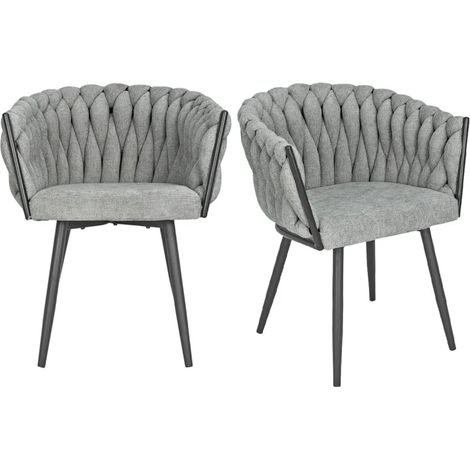 Lot 2 chaises tissu maille tressé gris et pieds métal – BOWI 2 (1/5)