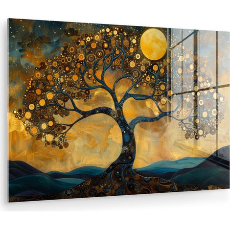 CUADRO DE METACRILATO Árbol - Luna - Flores - Oro - Arte Pinturas 60x40 (1/5)