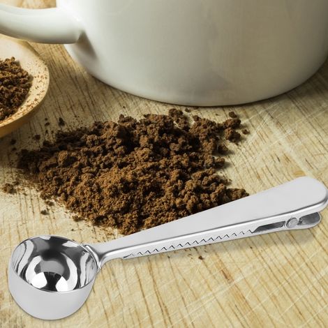 2-in-1-Rühr- und Messlöffel aus Edelstahl mit Verschlussclip für Küche und Café (1/5)