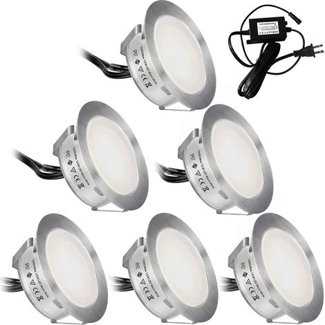 Spot encastrable mur et plafond,IP67 Couloir Lumière En Acier Inoxydable Plafonnier Ascenseur De Jardin Lumière Décorative-Large Deck Light 6pcs Blanc Naturel