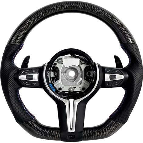 Volante, fibra de carbono, empuñadura de cuero perforado, M3 (1/2)