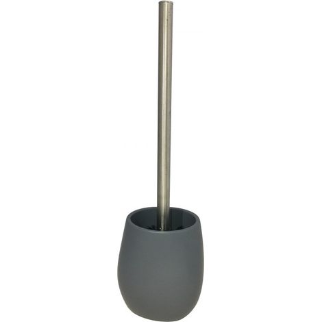 Brosse de toilette ronde gris anthracite et tige métal - LARA (1/2)