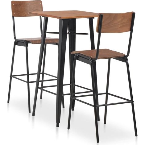 Ensemble Table de bar + 2 Chaises de bar - Table Haute avec 2 Tabourets Acier Marron Noir BV255721 - BonneVie (1/5)