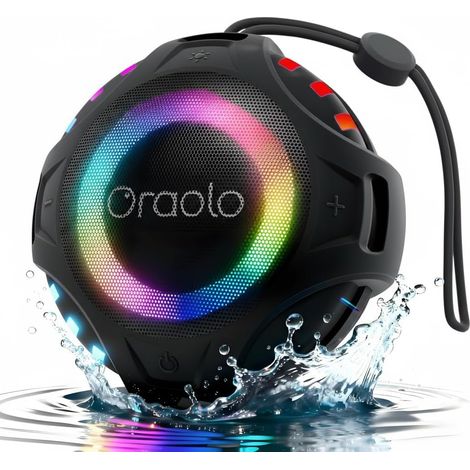 Enceinte Bluetooth Douche,Mini Enceinte Poratable Étanche IPX7 Haut-Parleur Appels Mains-Libres, Effets Lumineux LED, Son Stéréo 360° Idéale pour la Salle de Bain et les Activités en Extérieur (1/5)
