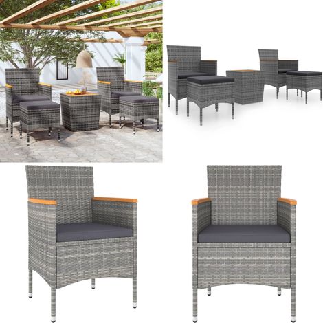 5-tlg. Garten-Bistro-Set Poly Rattan & Massivholz Akazie Grau - Gartenmöbel - Bistro-Set (1/5)