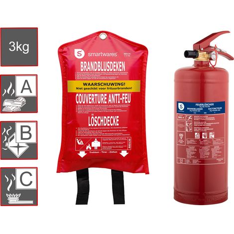 Pulverfeuerlöscher, Brandklassen A, B, C, 3kg + Löschdecke 100 x 100cm (1/5)