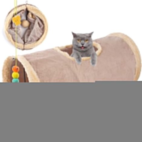 Collapsible Cat Tunnel with Caves, for Cat Suede Pet Toy for Kittens Puppy Rabbits Guinea Pigs Ferret Dia, with Balls and Fun Toys for Cats (Khaki) (1/5)